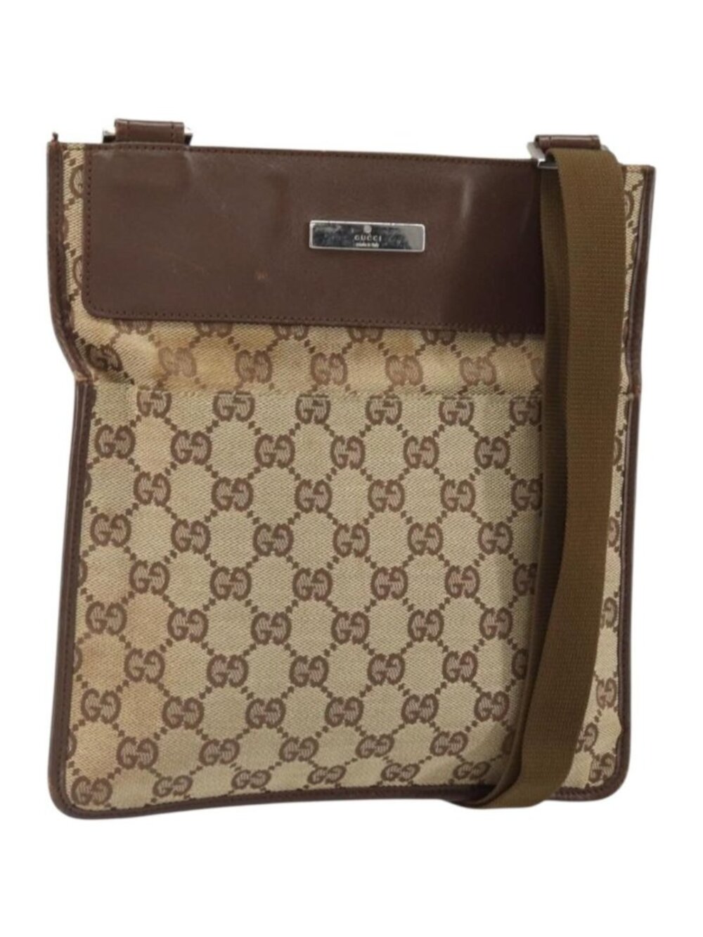 GUCCI GG Canvas Shoulder Bag Beige Silver 27639
